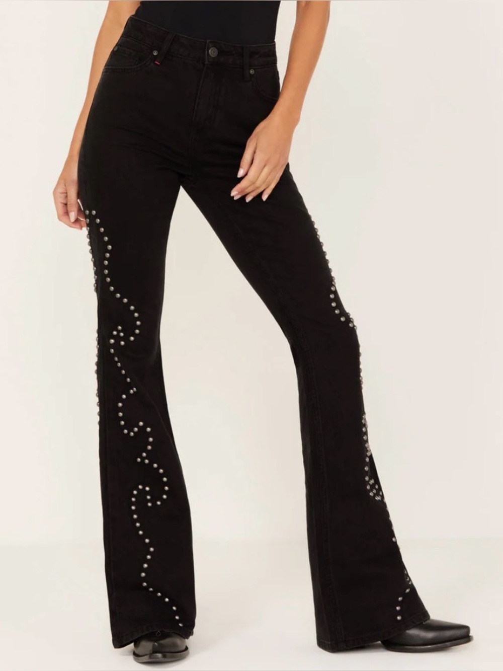 Idyllwind Alameda High Risin’ Black Studded Stretch Flare Jeans